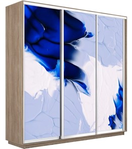 Шкаф 3-х створчатый Экспресс 1800х450х2200, Абстракция бело-голубая/дуб сонома в Тольятти