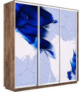 Шкаф 3-дверный Экспресс 2100х450х2200, Абстракция бело-голубая/дуб табачный в Тольятти
