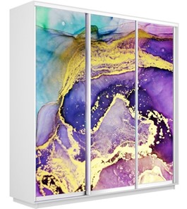 Шкаф 3-х створчатый Экспресс 2100х450х2200, Абстракция фиолетово-золотая/белый снег в Тольятти