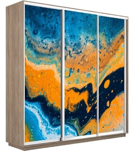Шкаф 3-х створчатый Экспресс 2100х450х2200, Абстракция оранжево-голубая/дуб сонома в Тольятти