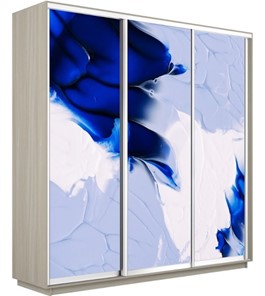Шкаф 3-дверный Экспресс 2100х450х2400, Абстракция бело-голубая/шимо светлый в Тольятти