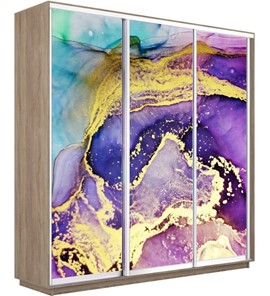 Шкаф Экспресс 2100х450х2400, Абстракция фиолетово-золотая/дуб сонома в Тольятти