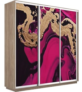 Шкаф 3-х створчатый Экспресс 2100х450х2400, Абстракция розовая/дуб сонома в Тольятти