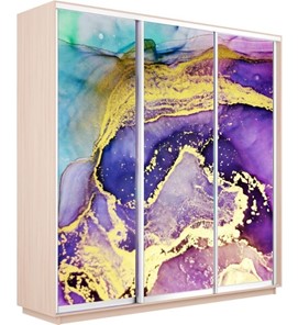 Шкаф 3-х створчатый Экспресс 2100х600х2200, Абстракция фиолетово-золотая/дуб молочный в Тольятти