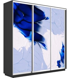 Шкаф трехдверный Экспресс 2400х450х2200, Абстракция бело-голубая/серый диамант в Тольятти