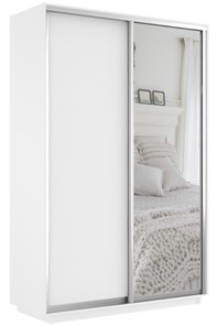 Шкаф 2-дверный Экспресс (ДСП/Зеркало) 1400х600х2400, белый снег в Сызрани