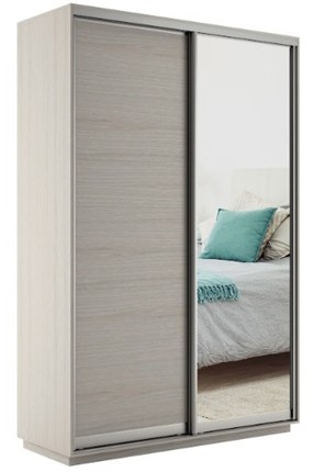 Шкаф двухдверный Экспресс (ДСП/Зеркало) 1600х600х2200, шимо светлый в Самаре - изображение