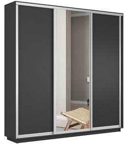 Шкаф 3-х дверный Экспресс (ДСП/Зеркало/ДСП), 2100х450х2400, серый диамант в Тольятти
