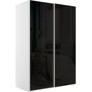 Шкаф 2-дверный Эста (Стекло черное/Стекло черное) 1600x660x2400, белый снег в Тольятти - предосмотр