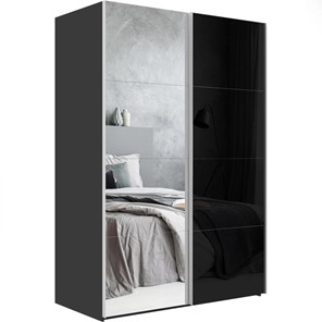 Шкаф 2-дверный Эста (Зеркало/Стекло черное) 2000x660x2200, серый диамант в Тольятти