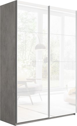 Шкаф 2-дверный Прайм (Белое стекло/Белое стекло) 1200x570x2300, бетон в Тольятти - изображение