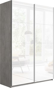 Шкаф Прайм (Белое стекло/Белое стекло) 1400x570x2300, бетон в Тольятти - предосмотр