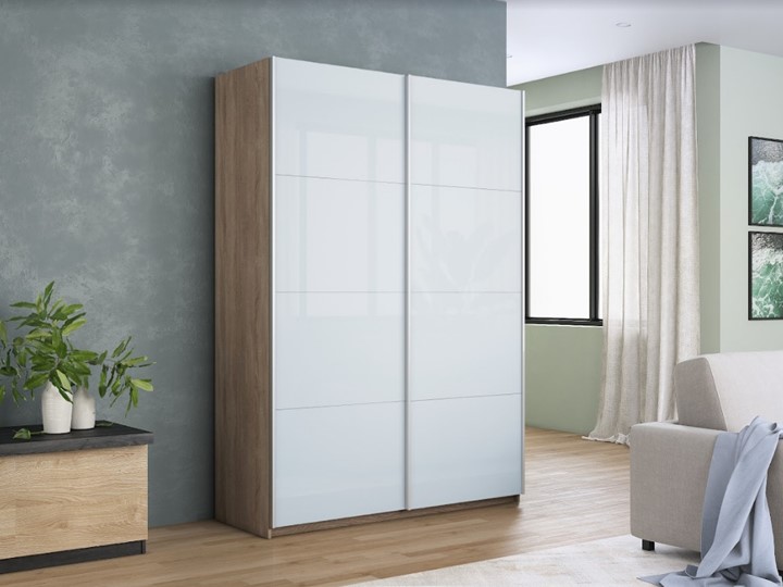 Шкаф Прайм (Белое стекло/Белое стекло) 1400x570x2300, дуб сонома в Самаре - изображение 4
