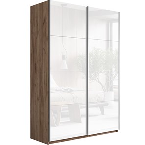 Шкаф 2-х дверный Прайм (Белое стекло/Белое стекло) 1400x570x2300, Крафт табачный в Самаре