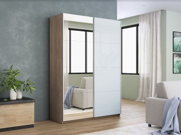Шкаф 2-дверный Прайм (Зеркало/Белое стекло) 1400x570x2300, дуб сонома в Самаре - предосмотр 6