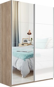 Шкаф 2-дверный Прайм (Зеркало/Белое стекло) 1400x570x2300, дуб сонома в Тольятти