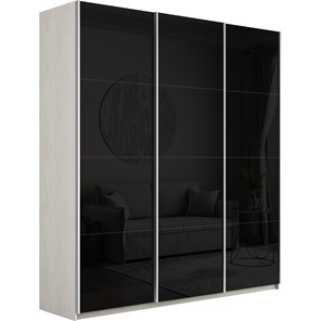 Шкаф 3-створчатый Широкий Прайм (Черное стекло) 2400x570x2300, Ясень Анкор светлый в Тольятти - предосмотр