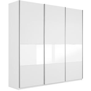 Шкаф 3-дверный Широкий Прайм (ДСП / Белое стекло) 2400x570x2300, Белый снег в Тольятти