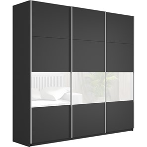 Шкаф 3-х дверный Широкий Прайм (ДСП / Белое стекло) 2400x570x2300, Серый диамант в Тольятти