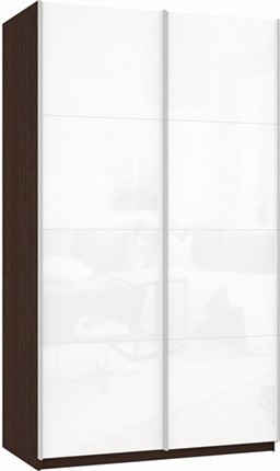 Шкаф 2-х дверный Прайм (Белое стекло/Белое стекло) 1600x570x2300, венге в Тольятти - изображение