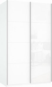 Шкаф-купе 2-х дверный Прайм (ДСП/Белое стекло) 1400x570x2300, белый снег в Самаре