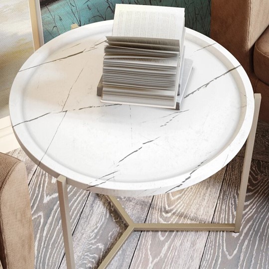 Столик круглый Бруно, белый мрамор/титан в Самаре - изображение 3