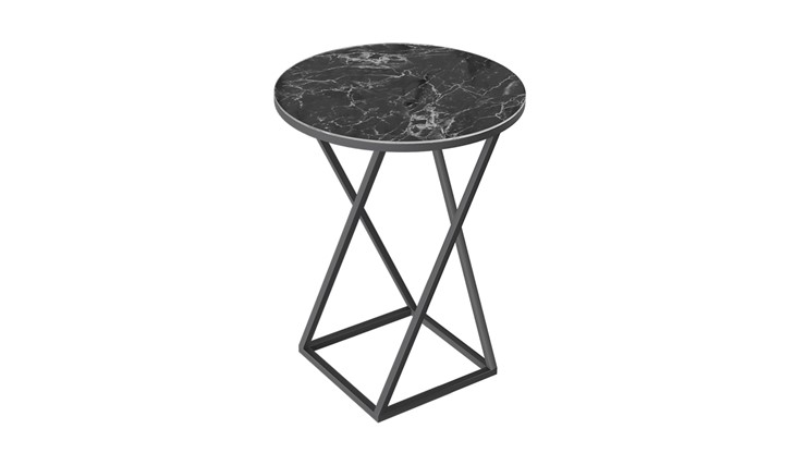 Круглый столик ДП 1-03-05 (Черный/Стекло с рисунком мрамор черный) в Самаре - изображение 1