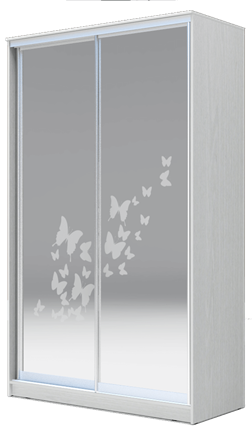 Шкаф-купе 2-х створчатый 2300х1500х420 два зеркала, "Бабочки" ХИТ 23-4-15-66-05 Белая шагрень в Самаре - изображение