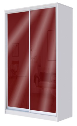 Шкаф 2-х створчатый 2200х1362х420 с цветным стеклом ХИТ 22-4-14-22 Бургунд 312, Белый в Самаре - изображение