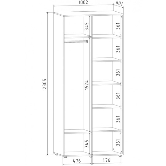 Шкаф 2-х дверный Акцент-Квадро 2-Д 2303х1000х600, Дуб крафт в Самаре - изображение 1