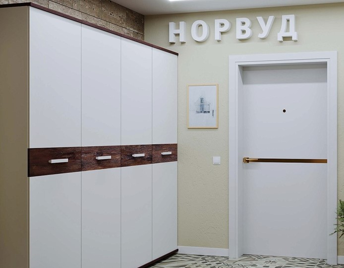 Шкаф в прихожую Норвуд 71, Белый-Орех шоколадный в Тольятти - изображение 2