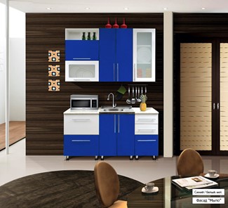 Небольшая кухня Мыло 224 1600х918, цвет Синий/Белый металлик в Самаре