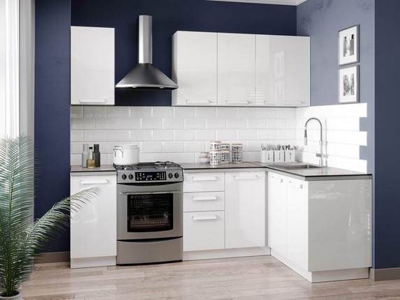 Модульный кухонный гарнитур Герда 2400 №1 угловой(Белый/Белый глянец) в Самаре - изображение