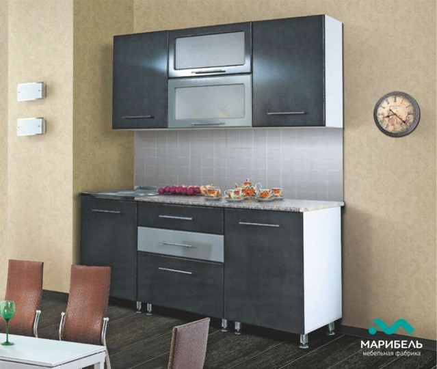 Модульный кухонный гарнитур Мыло 224 2000х718, цвет Черный/Белый металлик в Сызрани - изображение 2