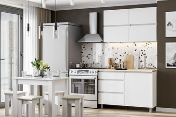 Готовый кухонный гарнитур Токио 1200, белый текстурный/белый текстурный/тростник в Тольятти - предосмотр