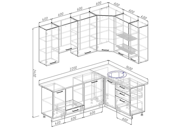 Угловой кухонный гарнитур Латте-2200х1600 в Самаре - изображение 1