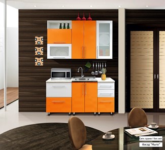 Кухонный гарнитур Мыло 224 1600х718, цвет Оранжевый/Белый металлик в Тольятти - предосмотр