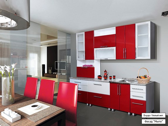 Гарнитур кухонный Мыло 224 2600, цвет Бордо/Белый металлик в Самаре - изображение