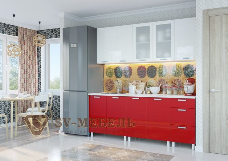Кухонный гарнитур Модерн, белый глянец/гранат металлик в Тольятти - изображение