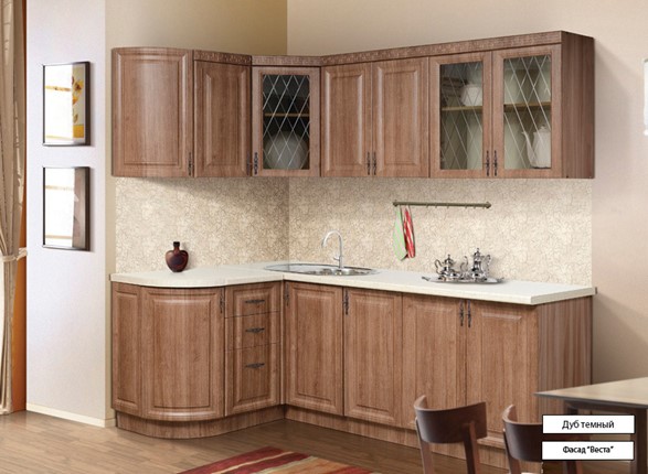 Угловой кухонный гарнитур Веста 1330х2200, цвет Дуб темный в Самаре - изображение