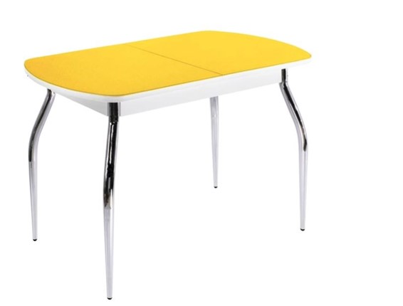 Кухонный стол раздвижной ПГ-07 СТ2, белое/желтое стекло/35 хром гнутые металл в Тольятти - изображение