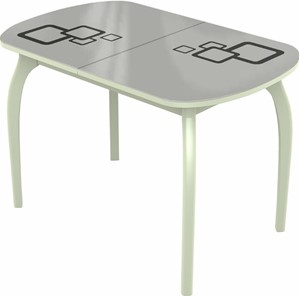 Кухонный раздвижной стол Ривьера мини дерево №1, Рисунок квадро (стекло белое/черный/белый) в Самаре - предосмотр