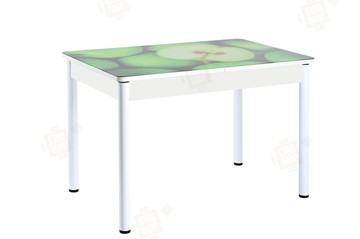 Кухонный раздвижной стол Айсберг-02 СТФ, белое лдсп/зеленые яблоки/ноги крашеные в Тольятти - предосмотр