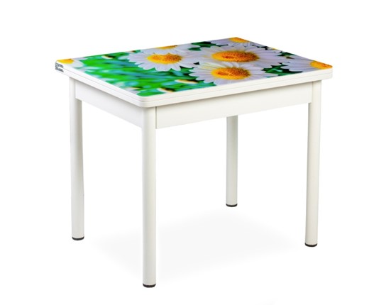 Кухонный пристенный стол СПА-01 СТФ, белый/фотопечать ромашки/опоры прямые белые в Самаре - изображение