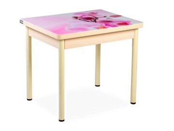Кухонный пристенный стол СПА-02 СТФ, молочный дуб/фотопечать орхидея/опоры бежевый в Самаре - предосмотр