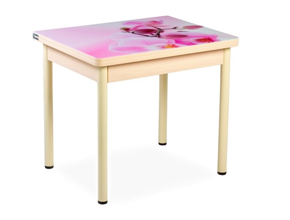 Кухонный пристенный стол СПА-02 СТФ, молочный дуб/фотопечать орхидея/опоры бежевый в Самаре - изображение