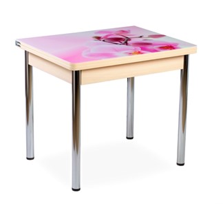Кухонный пристенный стол СПА-02 СТФ, молочный дуб/фотопечать орхидея/опоры хром в Самаре - предосмотр