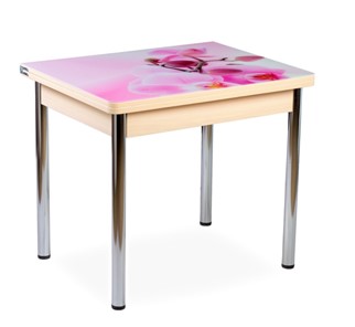 Кухонный пристенный стол СПА-07 СТФ, молочный дуб/фотопечать орхидея/опоры прямые хром в Самаре - предосмотр