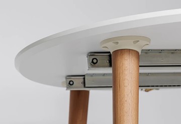 Обеденный круглый раздвижной стол Белая Эмаль д. 90 см МДФ ножки светлый орех в Самаре - предосмотр 3