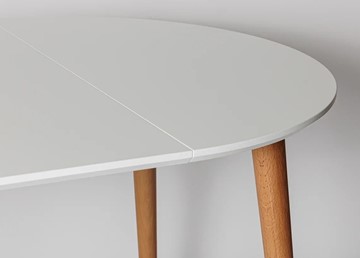 Обеденный круглый раздвижной стол Белая Эмаль д. 90 см МДФ ножки светлый орех в Самаре - предосмотр 15